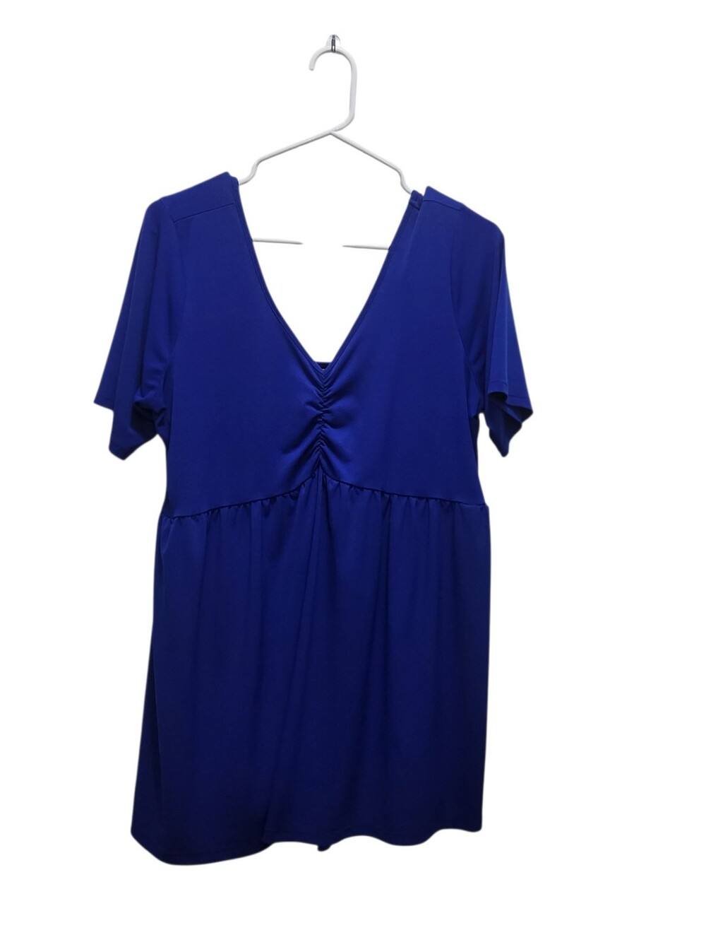 Torrid Royal Blue Babydoll Top Plus Size 2X Ruched V-Neck Blouse Y2K Inspired